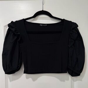 Zara Black Puff Sleeve Crop Top